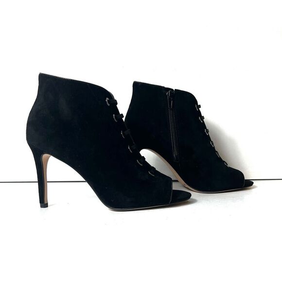 Enzo Angiolini Women's 7.5 M Black Suede Victorian Peep Toe Stiletto Ankle Heels - Picture 3 of 9